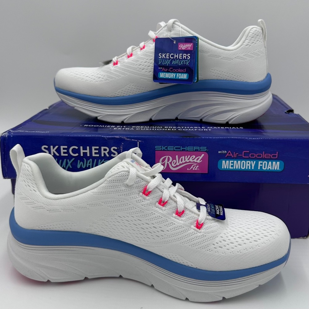 Skechers D'Lux Walker Sneakers Womens 9.5 White Blue Infinite Motion 149368 NEW - Picture 2 of 12
